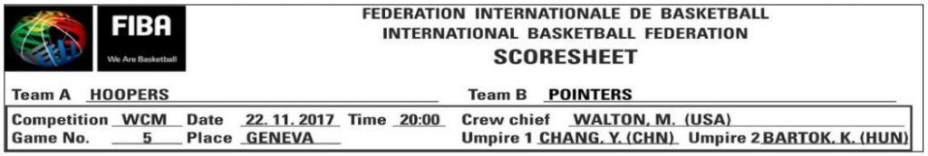 reglamento, FIBA, baloncesto, 2022, diagrama, 10, encabezamiento, acta, partido