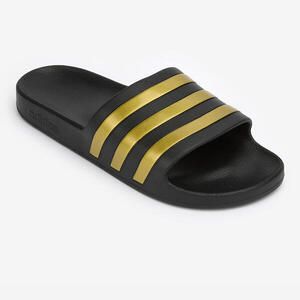 chanclas, piscina, hombre, adidas, adilette, aqua, pala, negro, oro